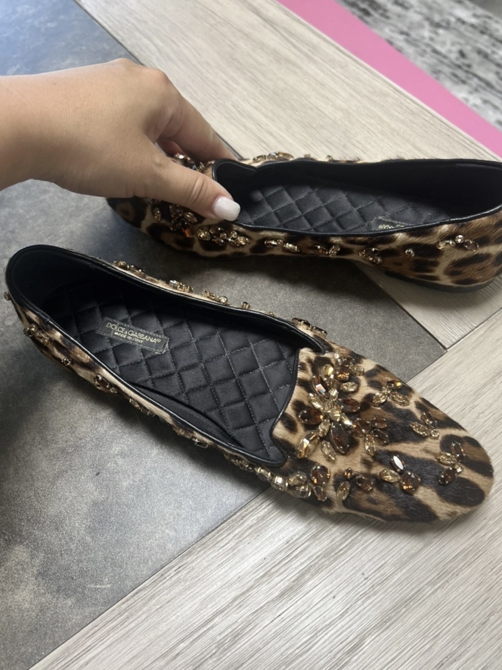 Dolce & Gabbana Leopard Print Jeweled Flats - Brown, Black, Gold - Picture 5 of 9
